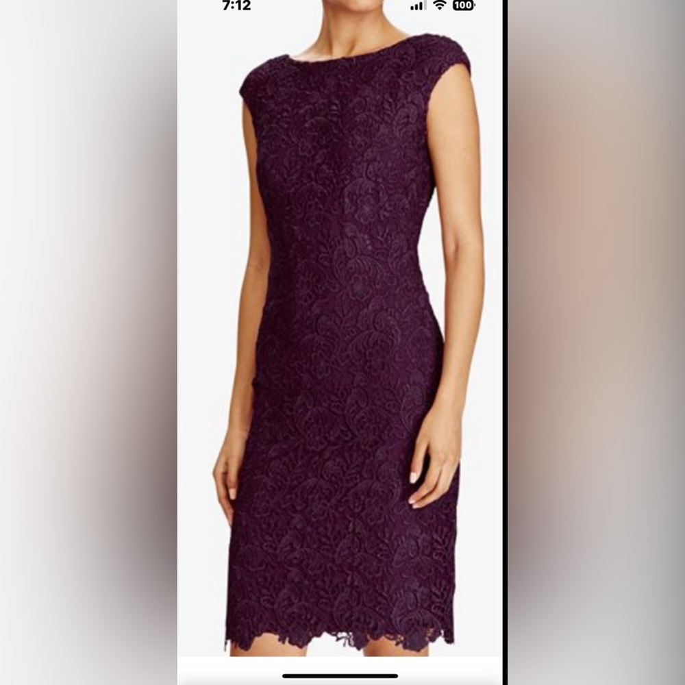 RALPH LAUREN WOMENS DRESS, LACE, DEEP PURPLE, size 6petite